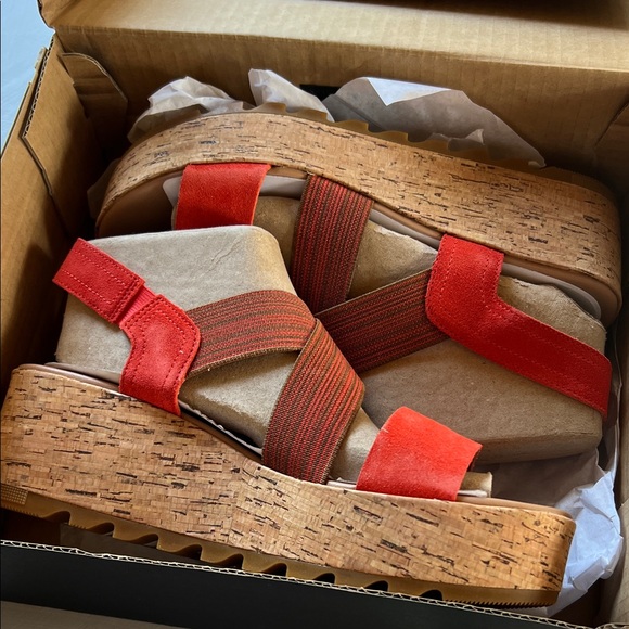 Sorel Cameron Flatform Slingback Platform Sandals Signal Red 9.5 - Picture 1 of 7